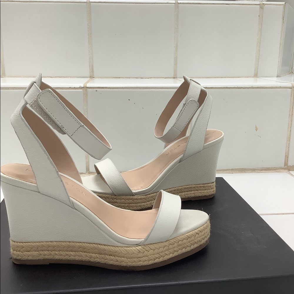 Cream wedge sandals